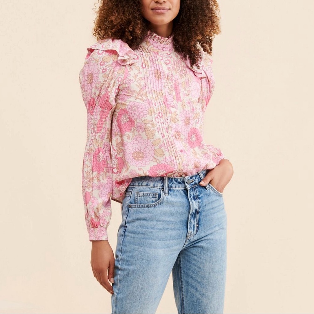 Selkie Pink Floral Tuxedo Blouse -M